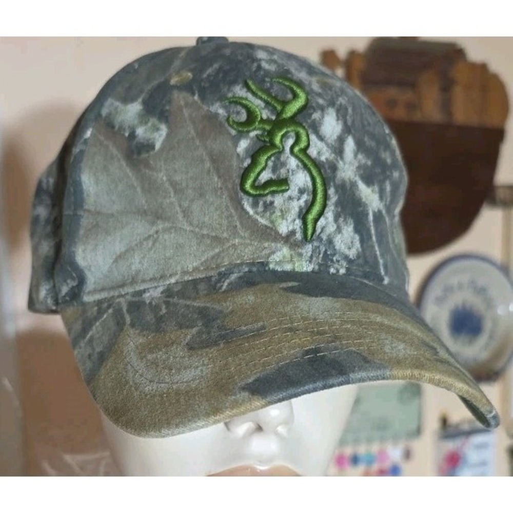 Browning Buckmark Logo Mossy Oak Bottomland Camo Cupped Up Hook And Loop Hat Cap